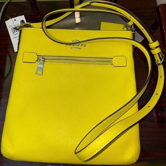 👜🆕👜 Coach Mini Rowan File Bag Crossbody Purse in Bright Yellow Leather - Picture 9 of 10